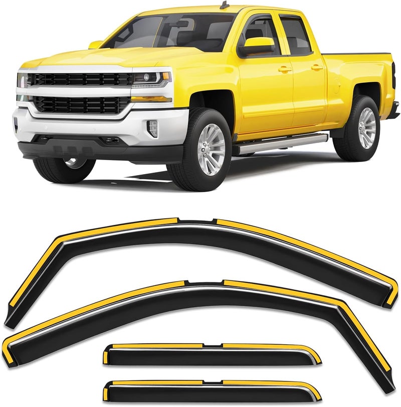 Goholy in-Channel Window Rain Guard for Chevrolet Chevy Silverado/GMC Sierra 2014-2018 Double Cab Rain Guards Side Window Visors Low Profile Vent Visor Window Deflectors Vent Shades Car Accessories - Image 1